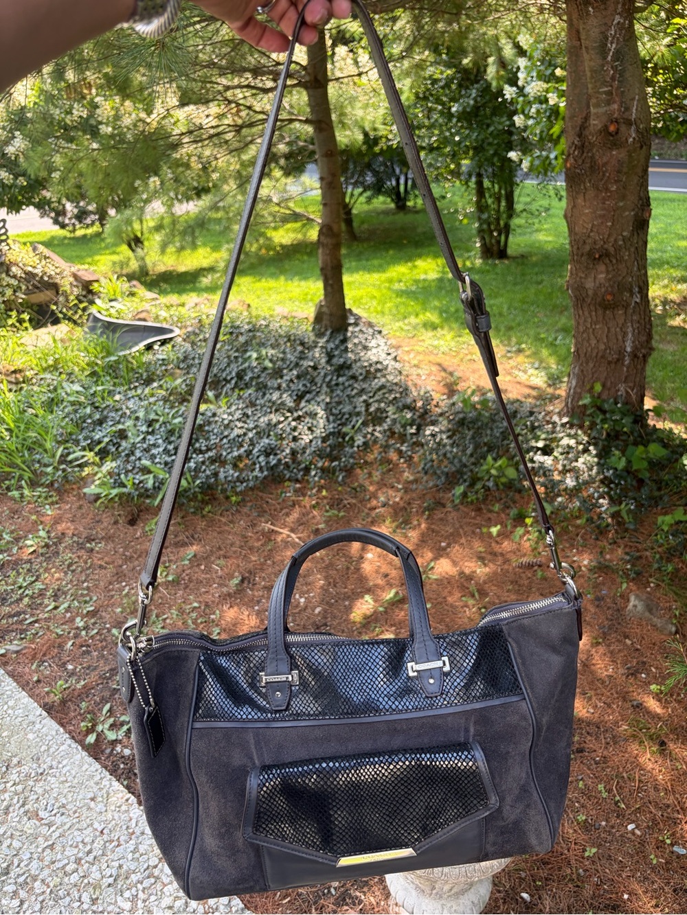 Coach Suede Embossed Snakeskin Mixed Material Satchel - Picture 17 of 17